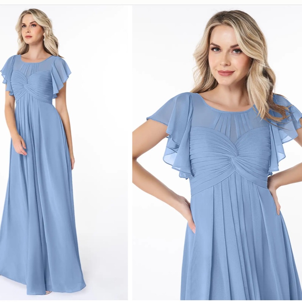 AZAZIE LILY STEELE BLUE A12 CHIFFON LONG GOWN